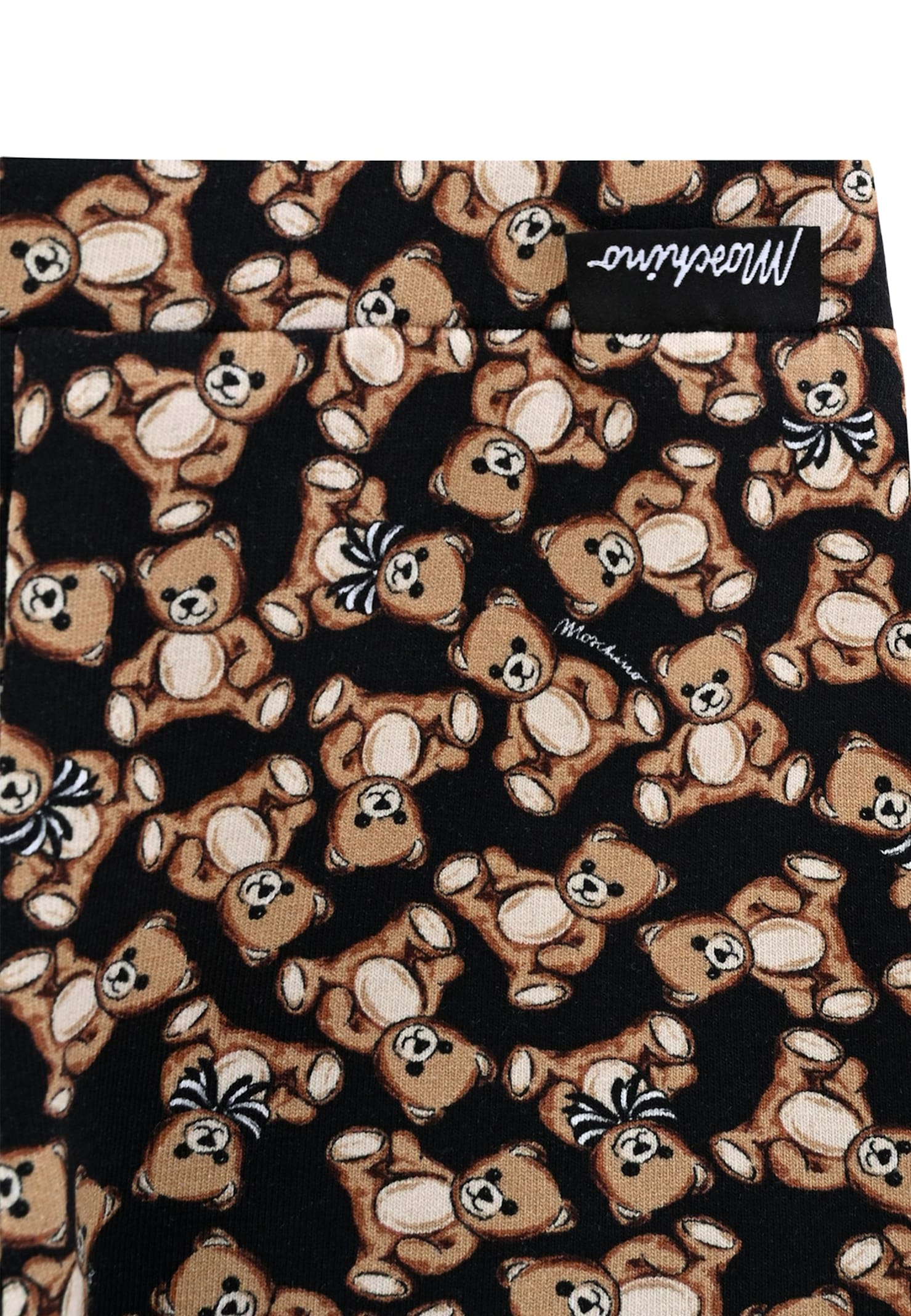 Moschino Black Leggings For Baby Girl With Teddy Bear In Multi