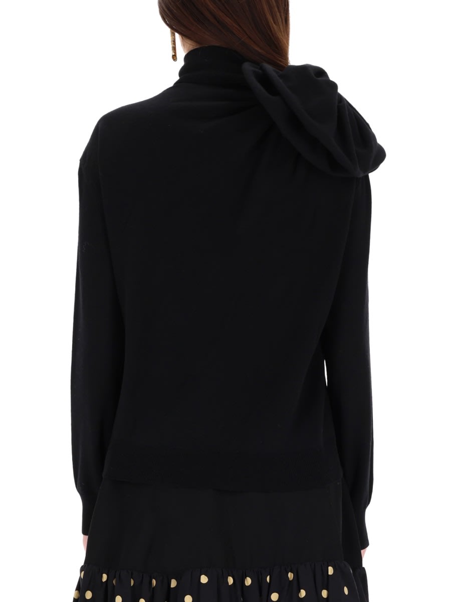 Moschino Black Turtleneck Sweater With Flower Detail In Black