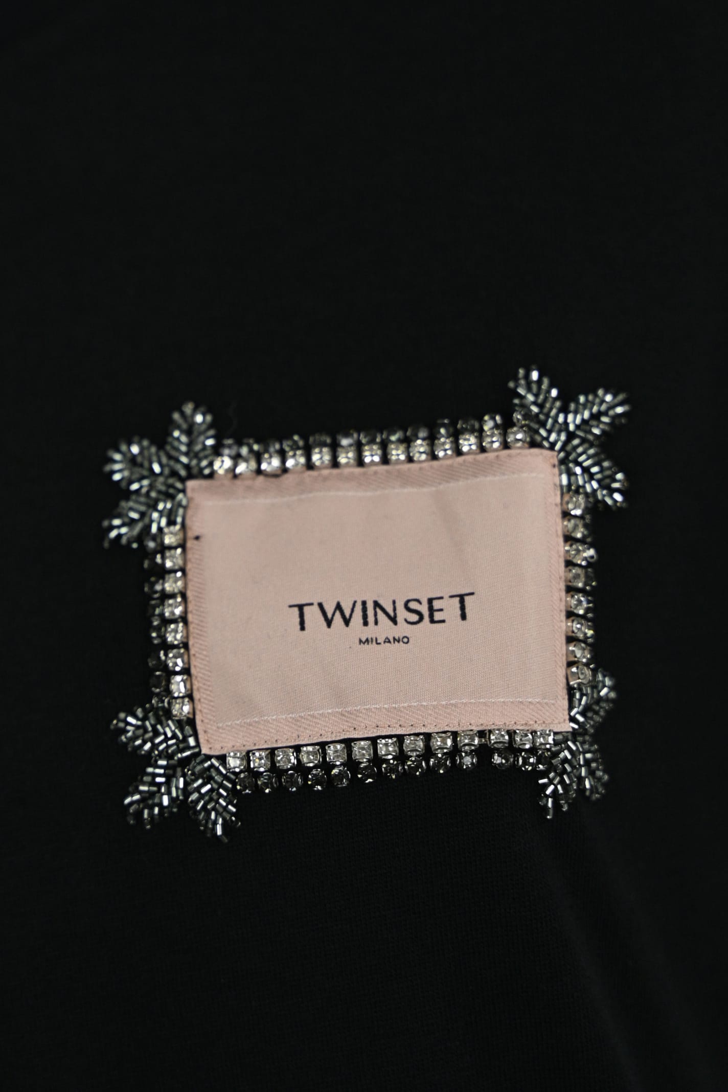 Shop Twinset T-shirt With Label And Rhinestones In Nero