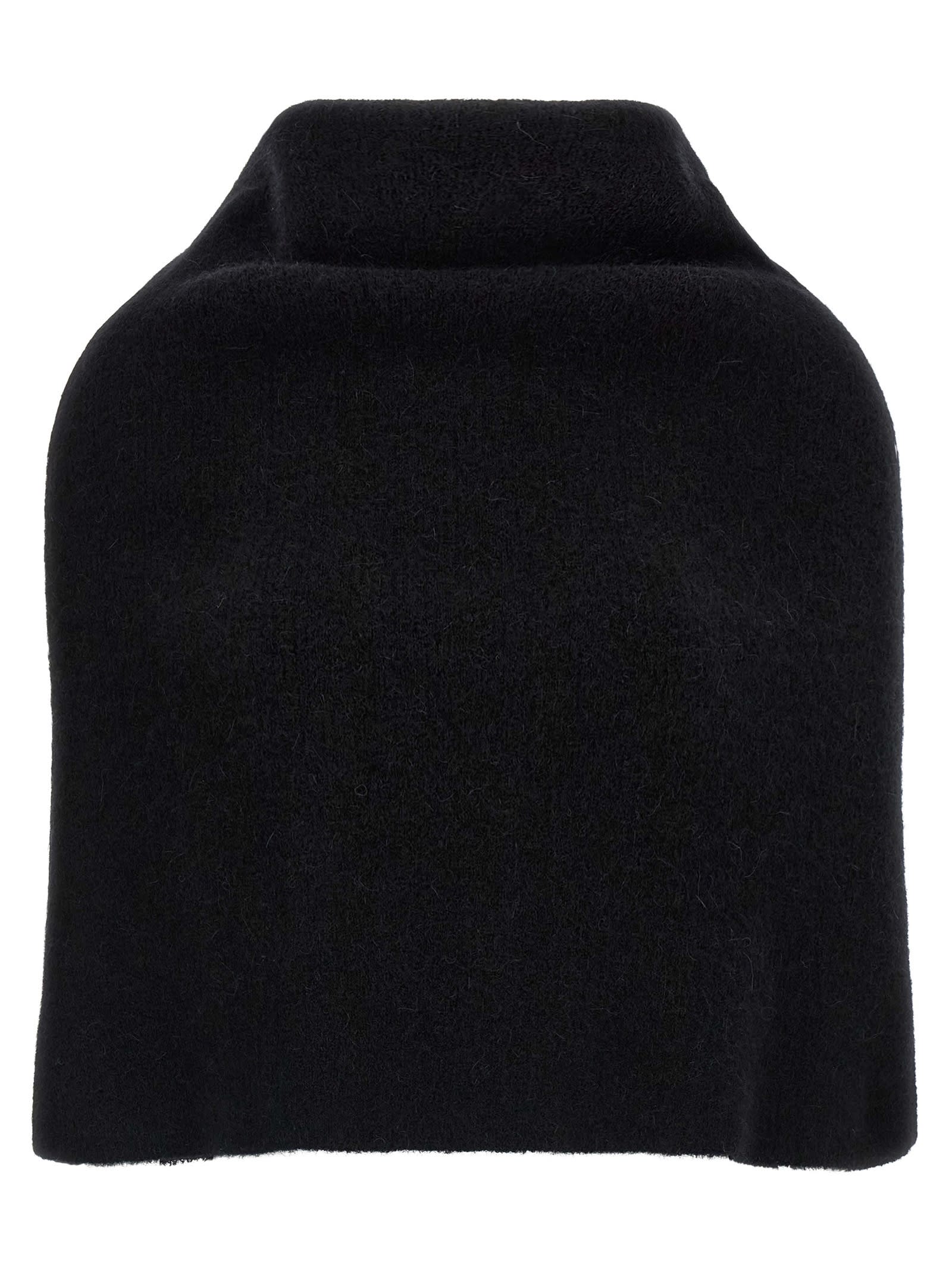 Rick Owens Knitted Cape With Soft Textured Fabric In Black