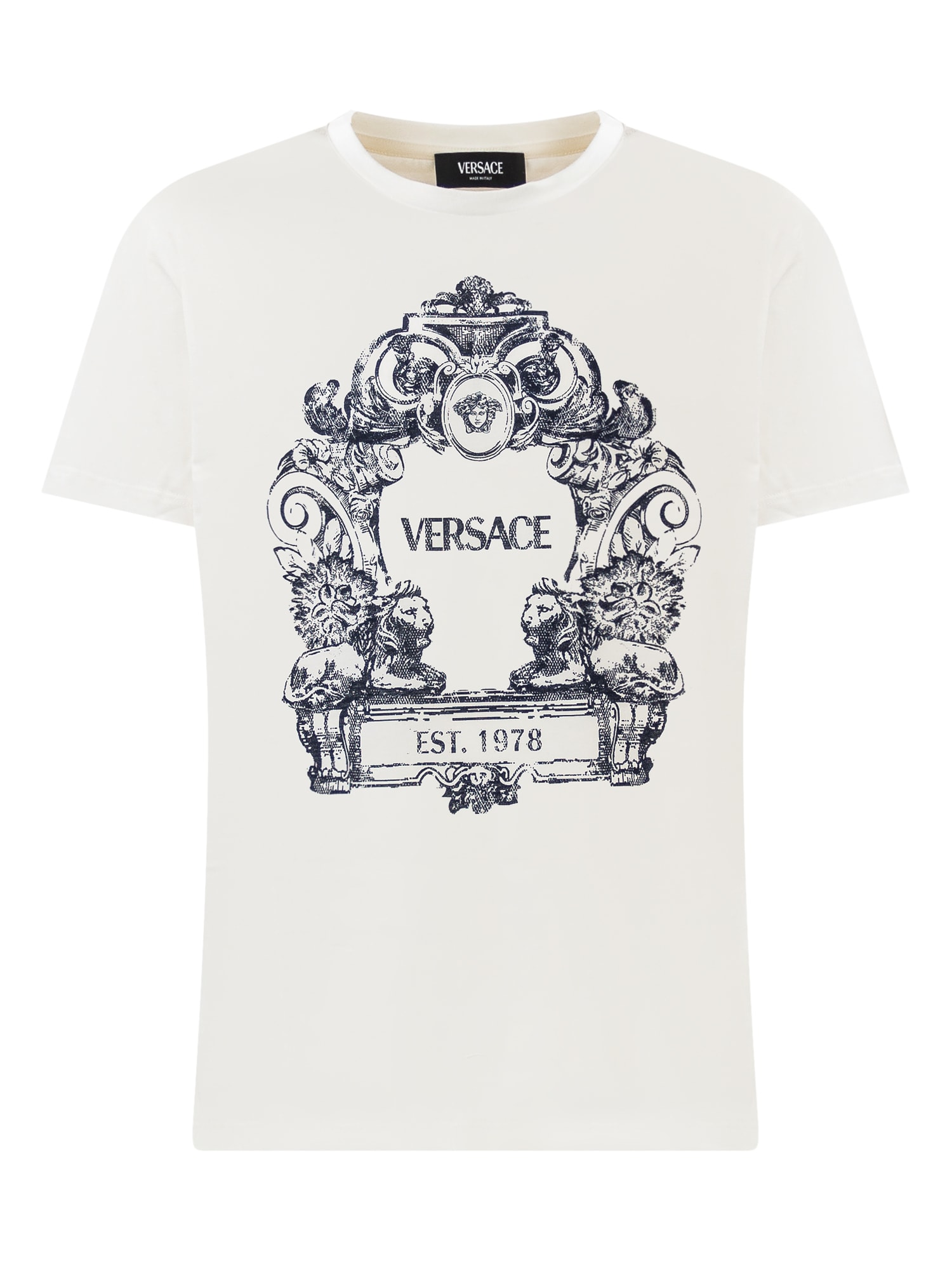 Shop Young Versace T-shirt With Logo In Bianco-navy
