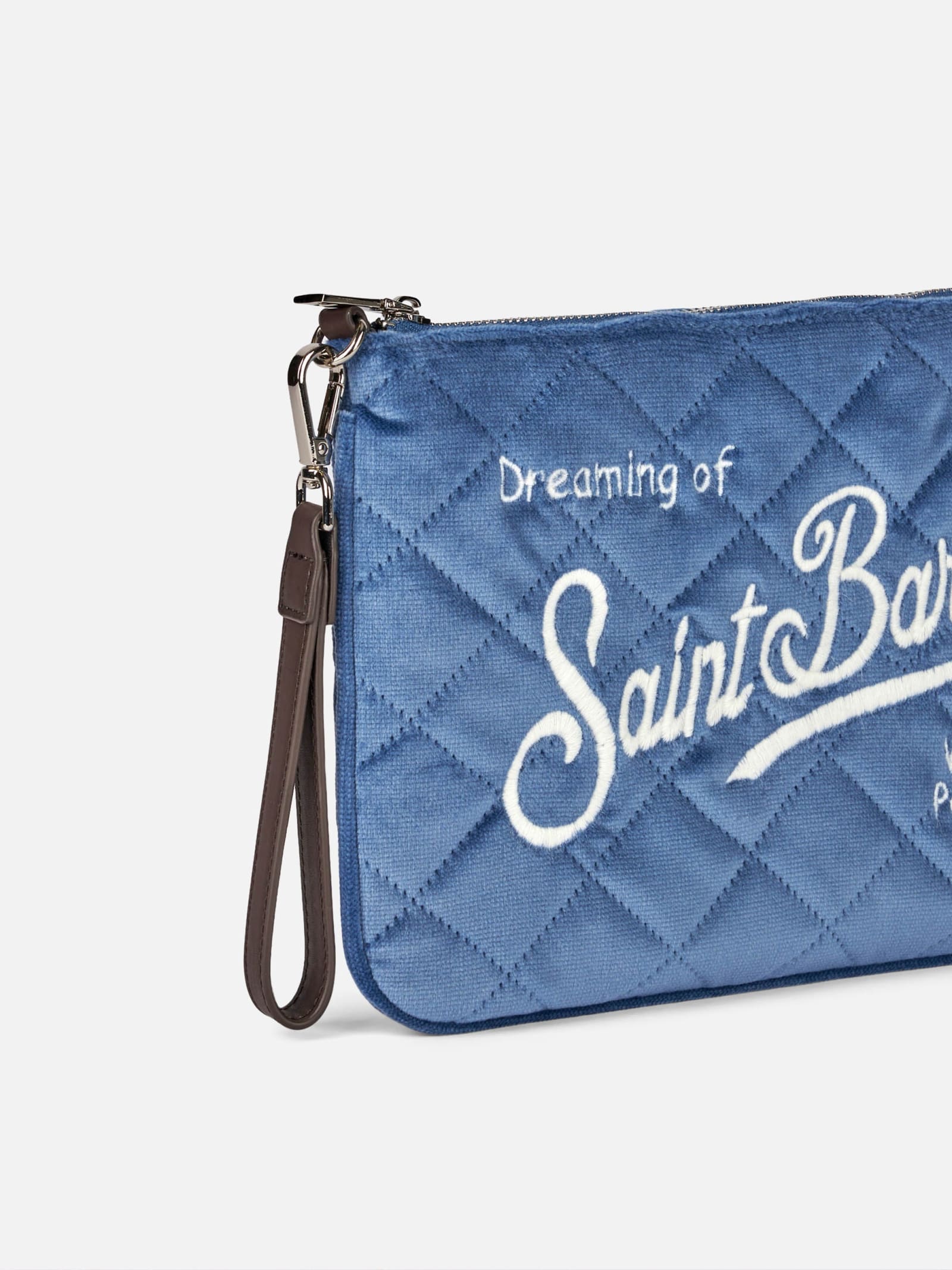 Mc2 Saint Barth Velvet Quilt Light Blue Parisienne Sherpa Cross-body Pouch Bag In Sky