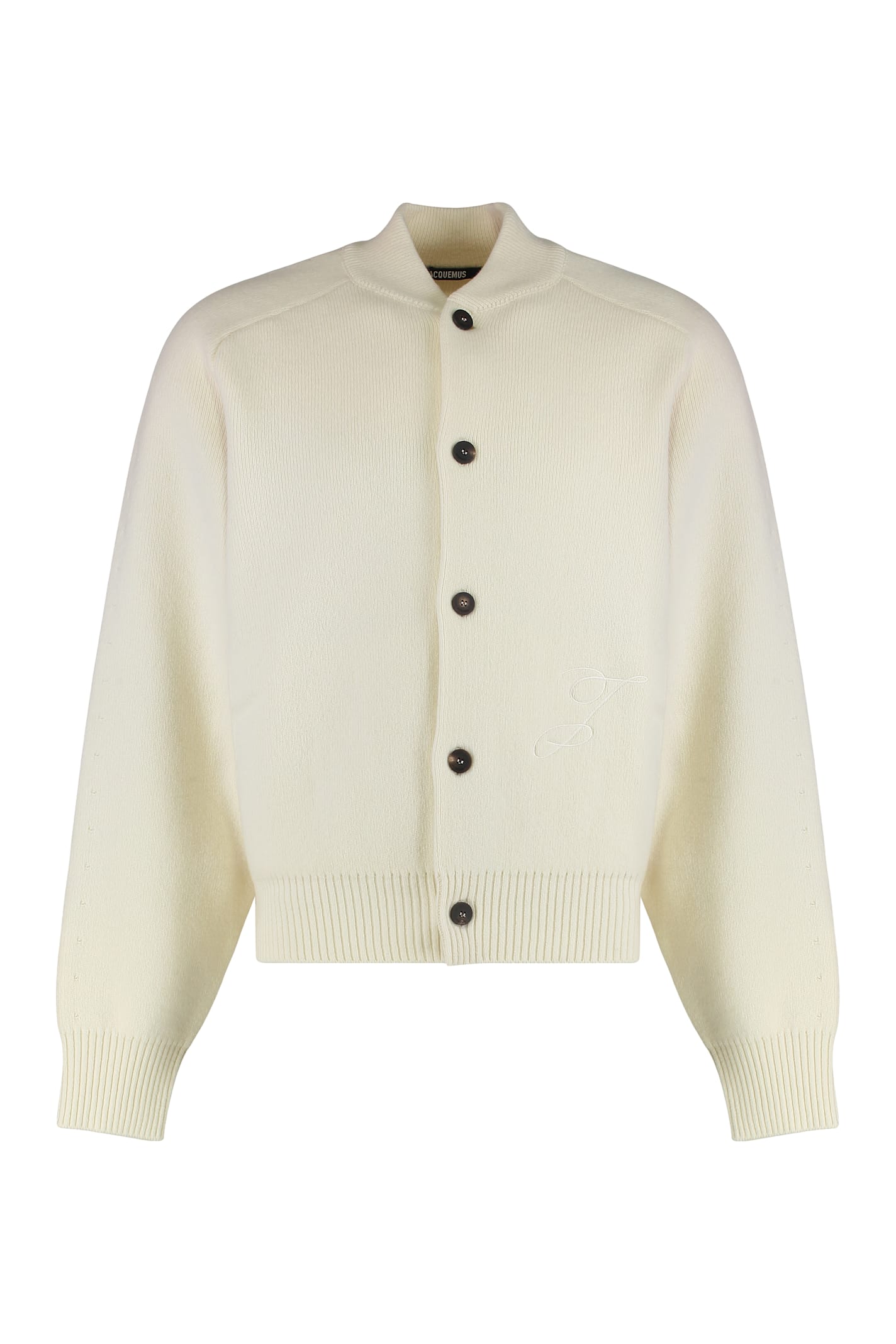 Jacquemus Soft Knit Cardigan Embroidered Detail In Neutral