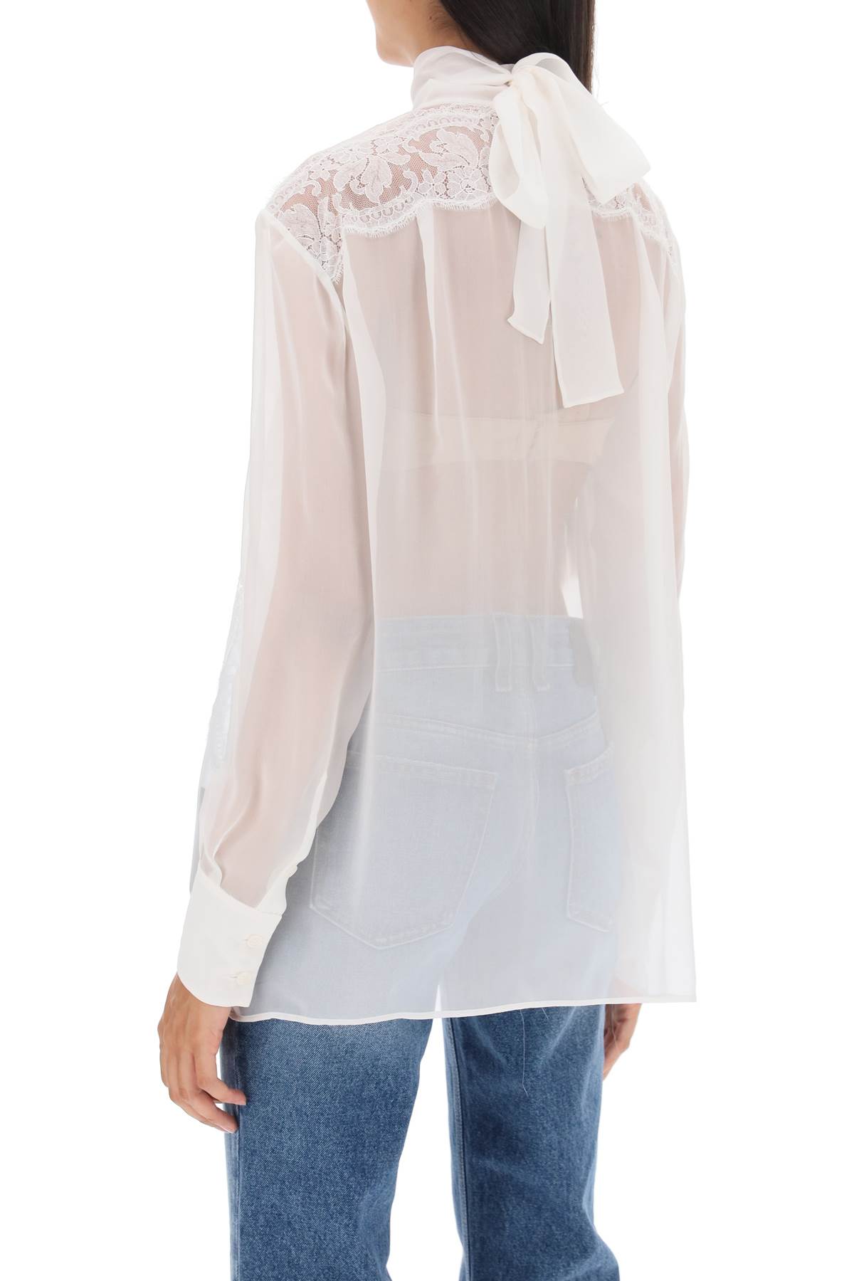 Chiffon Blouse With Lace Inserts In White