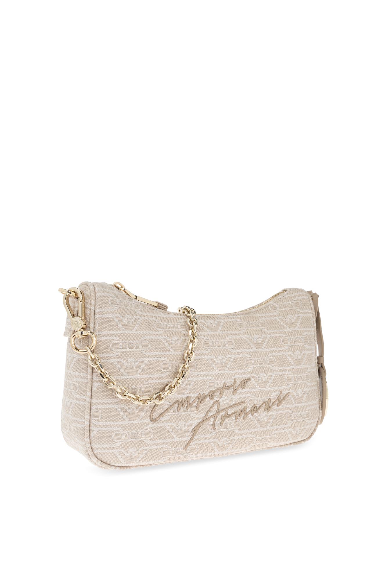 Emporio Armani Shoulder Bag With Embroidered Logo In Natural