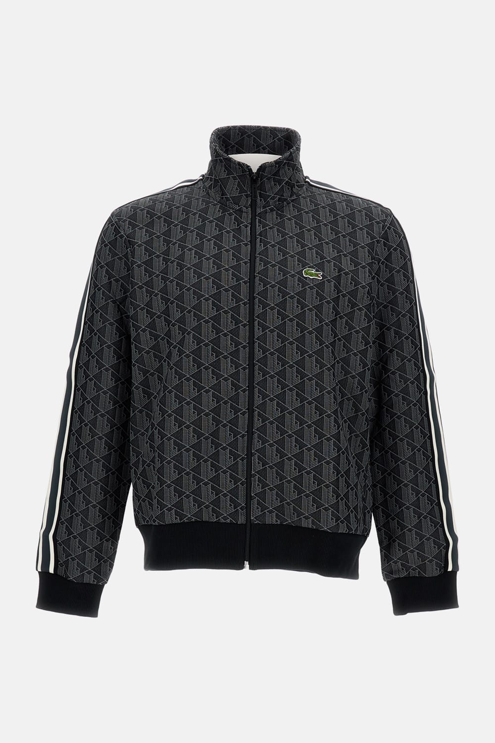 Lacoste Paris Zip-up Jacquard Jacket In Black