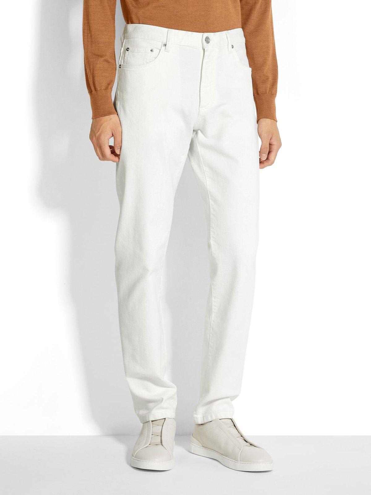 Zegna Roccia Mid-rise Slim Jeans In Bianco Naturale Unito
