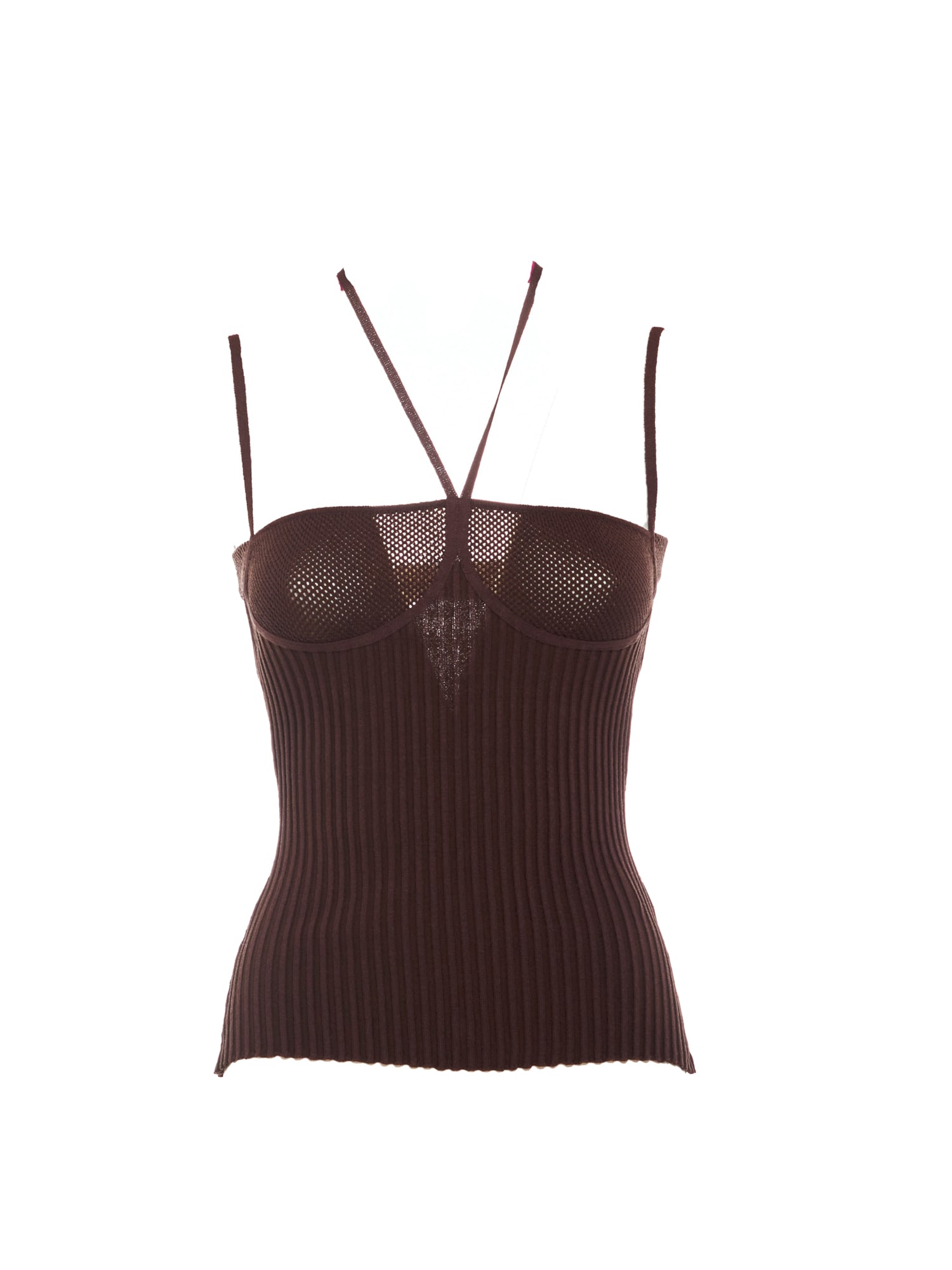 ANDREADAMO Ribbed Knit Top With Fishnet Bra