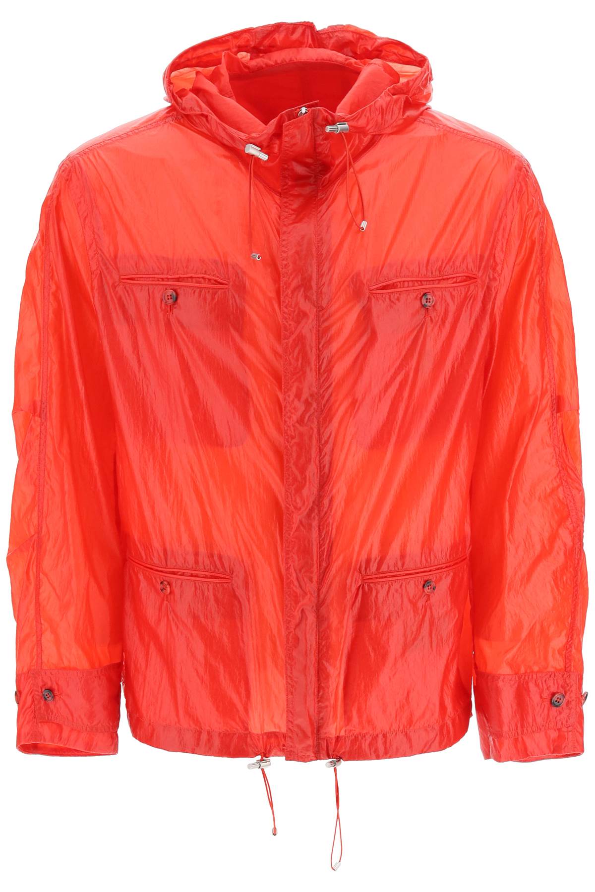 Ferragamo Hooded Windbreaker Jacket With Adjustable Drawstrings In Red (red)