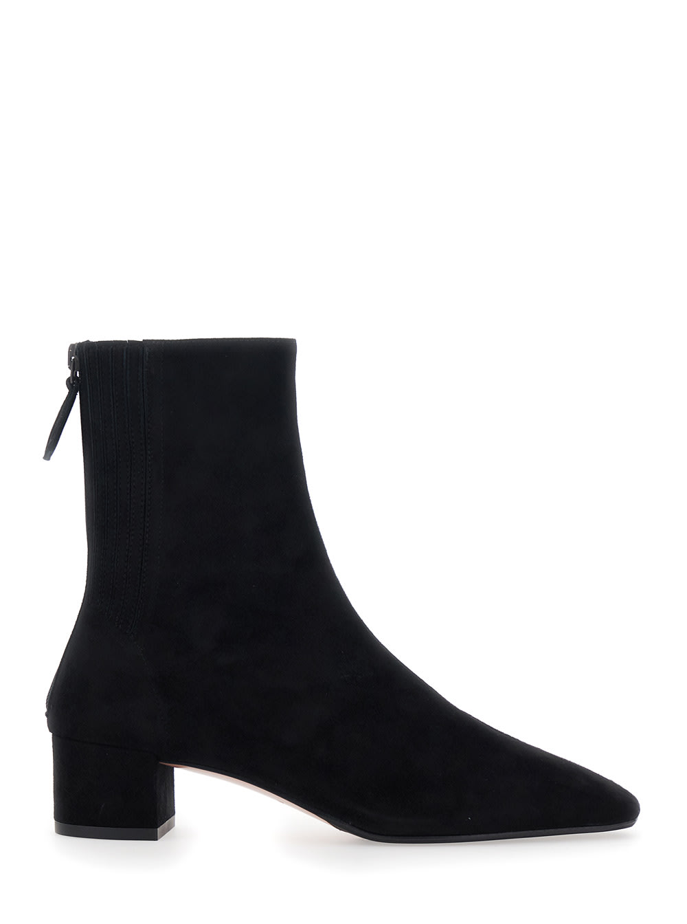 Aquazzura Saint Honore Black Ankle Boots With Low Block Heel And Pointed Toe In Suede Woman