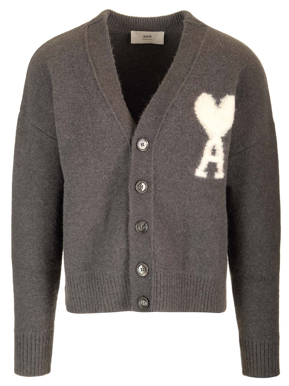 Shop Ami Alexandre Mattiussi Ami De Coeur Cardigan In Grey