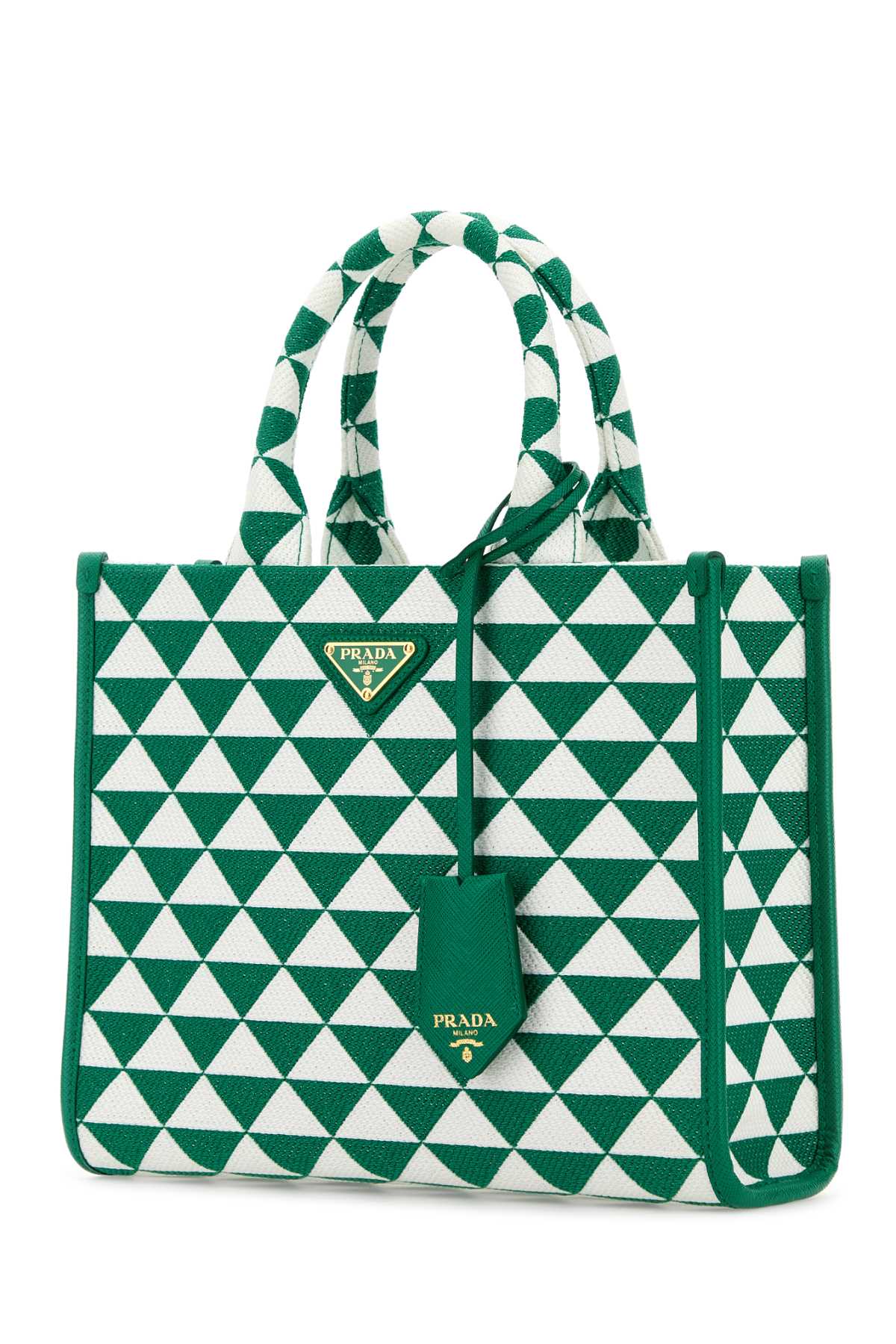 Prada Women Embroidered Fabric Small Symbole Shopping Bag In Mangobianco