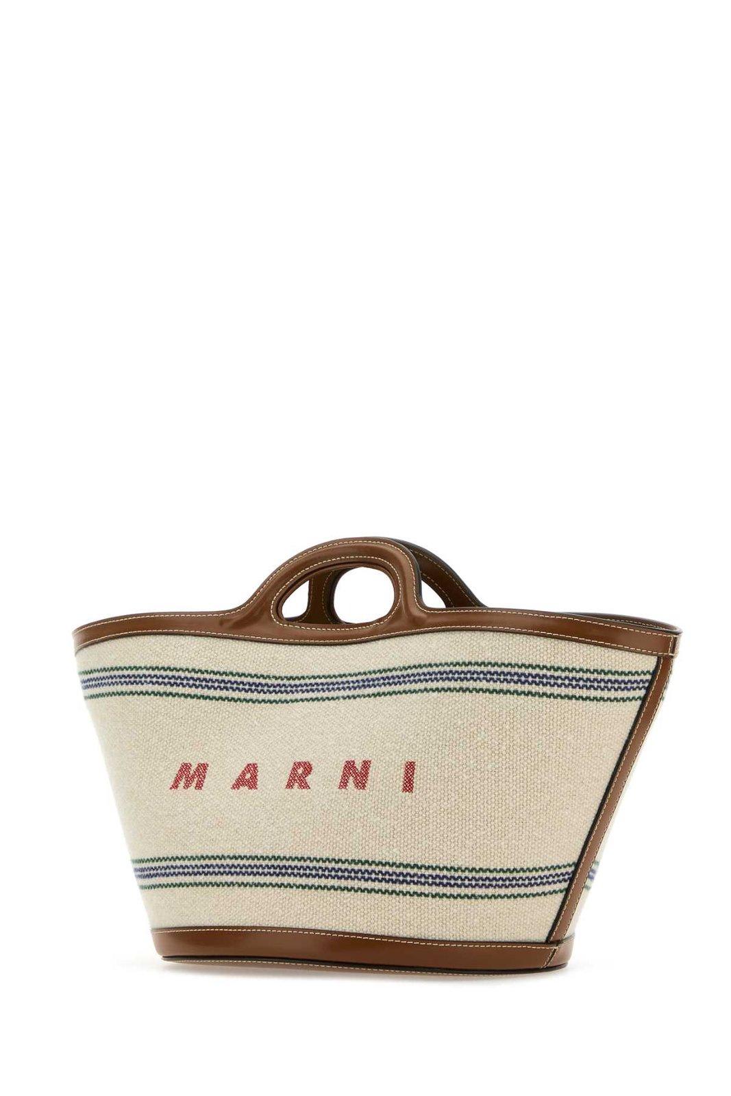 Shop Marni Logo Detailed Striped Tote Bag