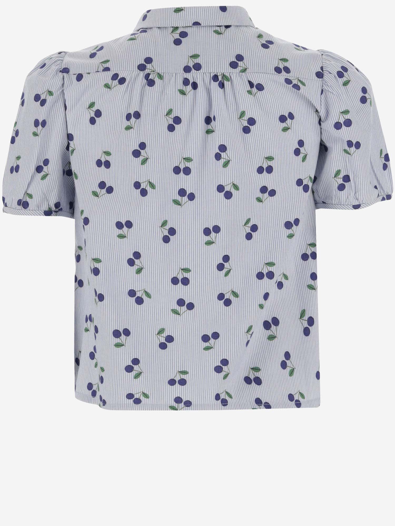 Shop Bonpoint Cotton Shirt With Cherry Pattern In Cielo