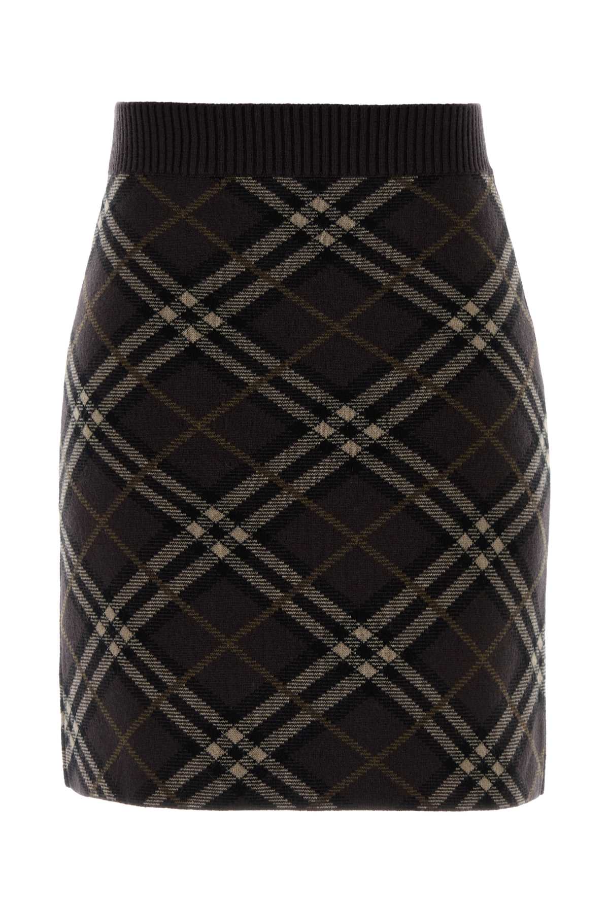Burberry Embroidered Stretch Wool Blend Mini Skirt In Black