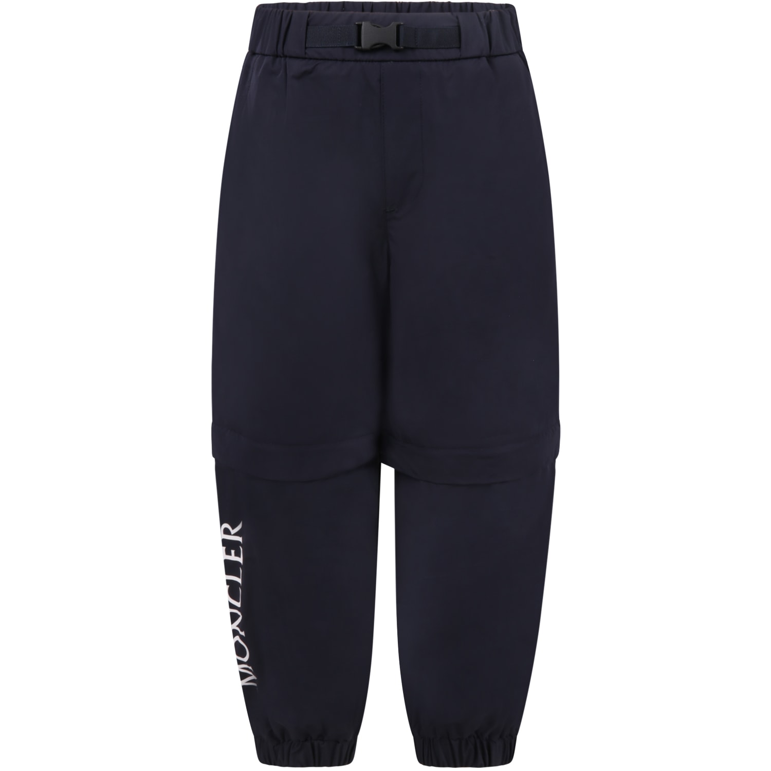 Moncler Blue Trousers For Boy With White Logo