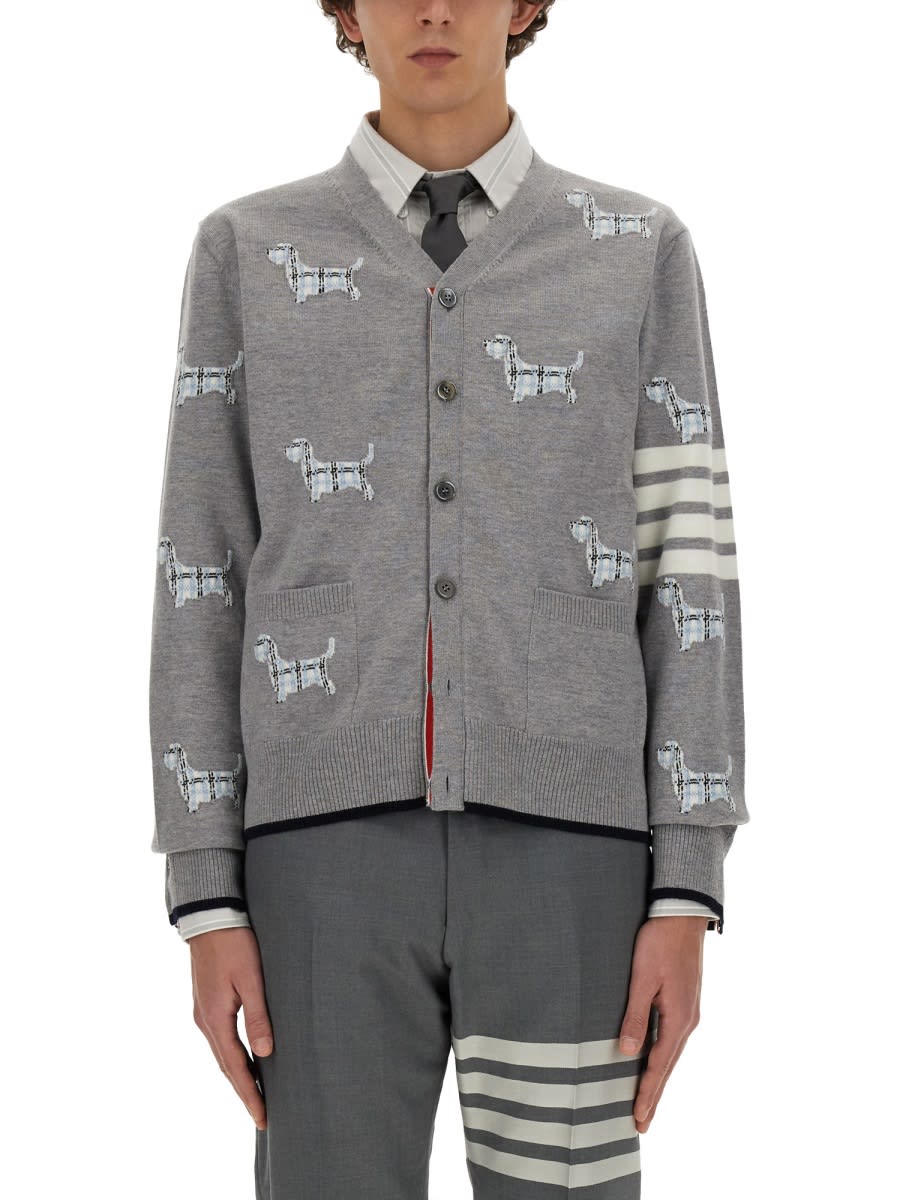 Shop Thom Browne Wool Cardigan In Lt Grey