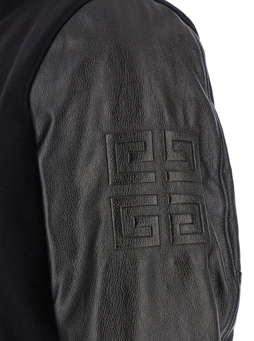 Shop Givenchy Black Bomber Jacket With Leather Sleeves In Wool Blend Woman