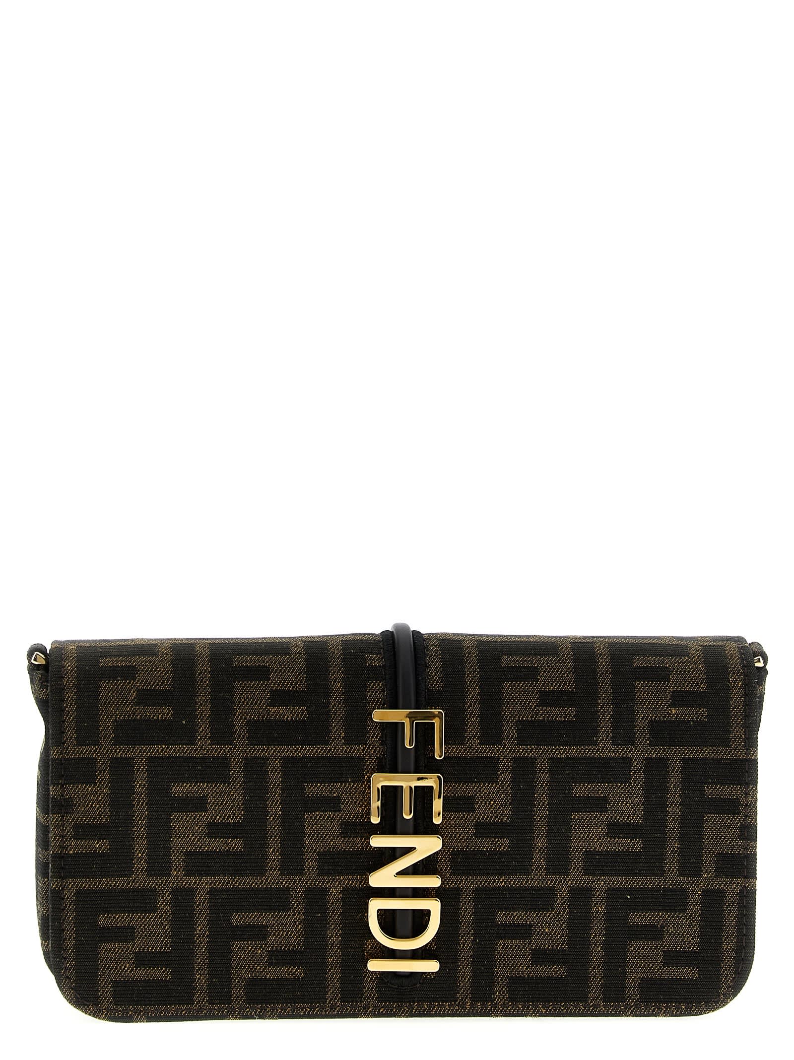 Shop Fendi Graphy Wallet On Chain In Tabacco