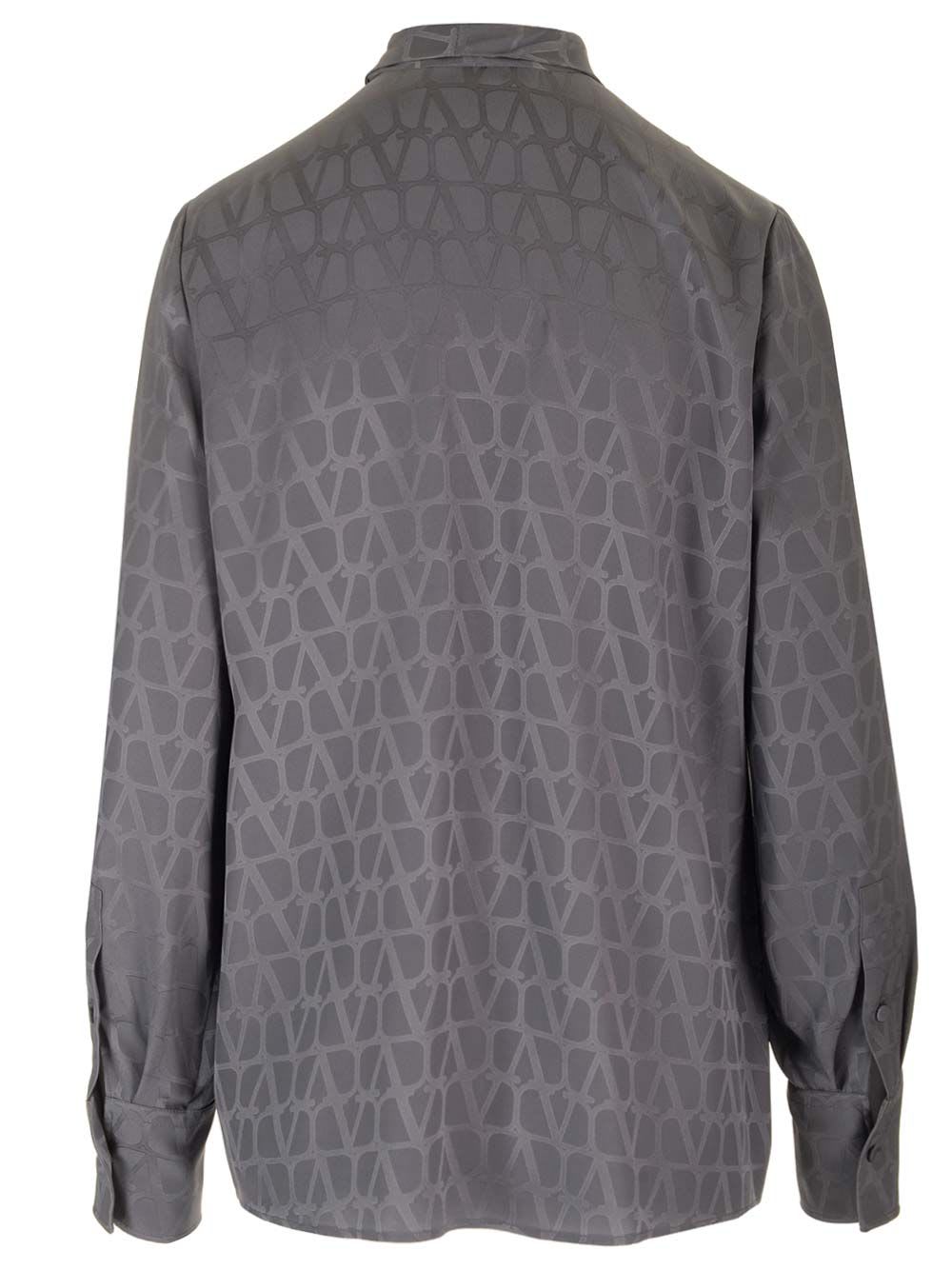 Shop Valentino Toile Iconographe Silk Blouse In Grey