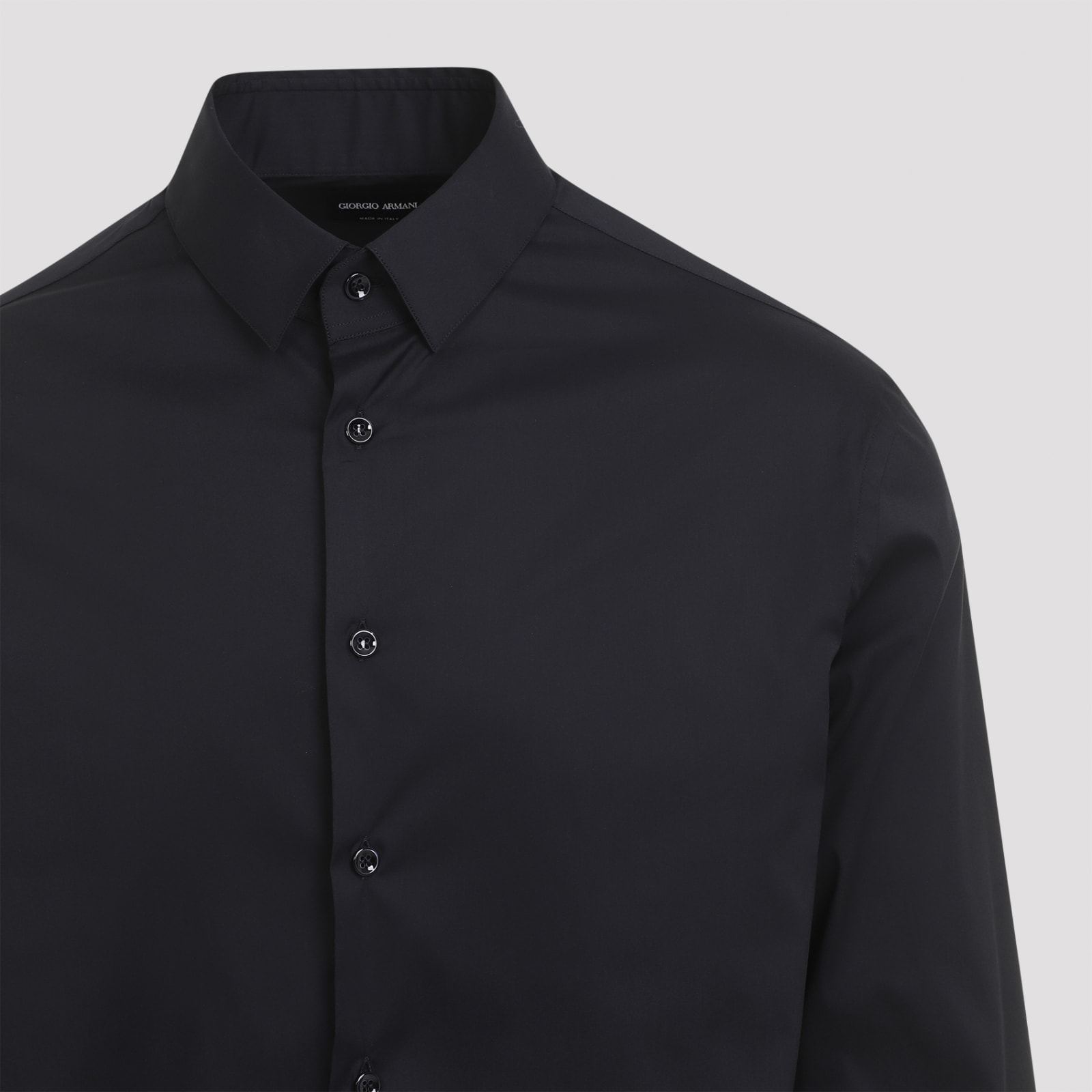 Giorgio Armani Long-sleeved Button-up Shirt In Dark Navy
