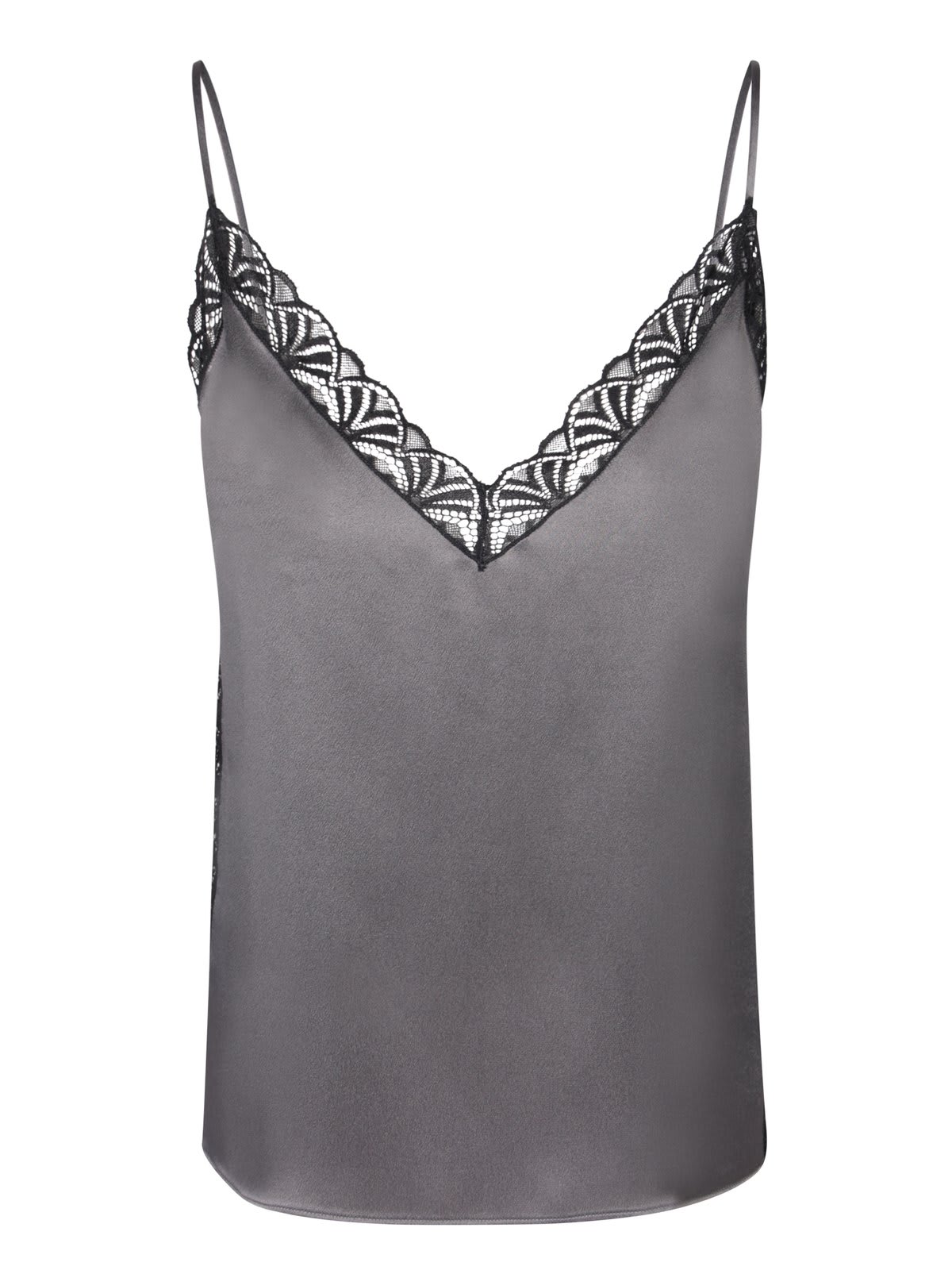 Shop Alberta Ferretti Lace-detailed Satin Top In Grigio