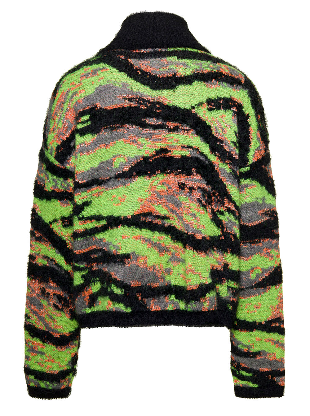 Shop Erl Green High Neck Sweater With All-over Jacquard Graphic Pattern In Wool And Cotton Blend In Multicolor