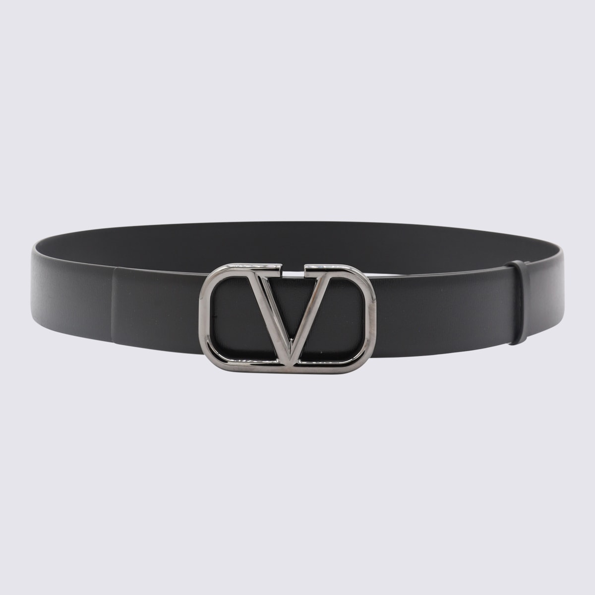 Shop Valentino Black And Silver Leather Belt In Nero/ruthenium