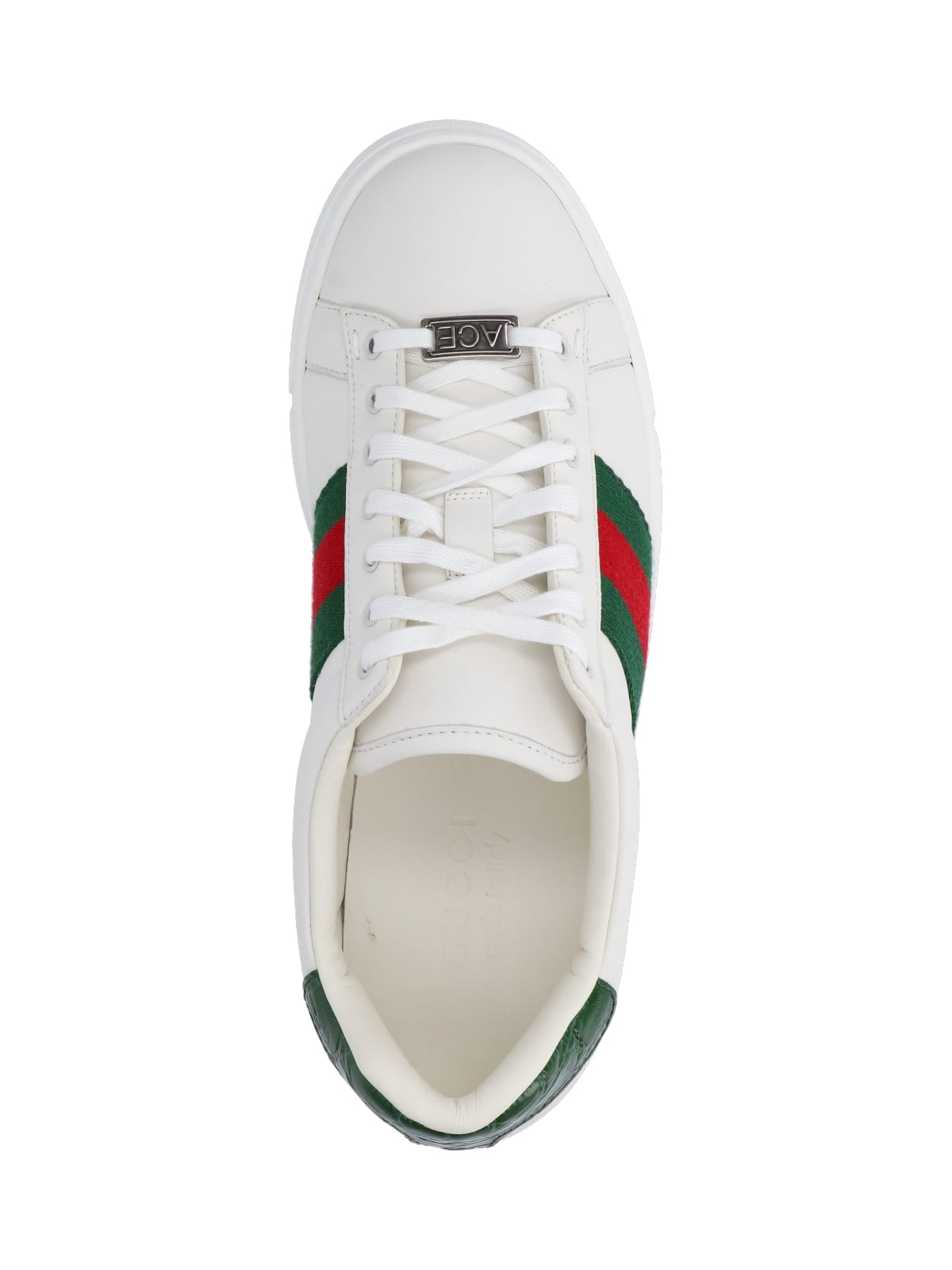 Gucci Ace Leather Sneakers With Lateral Web Band In White