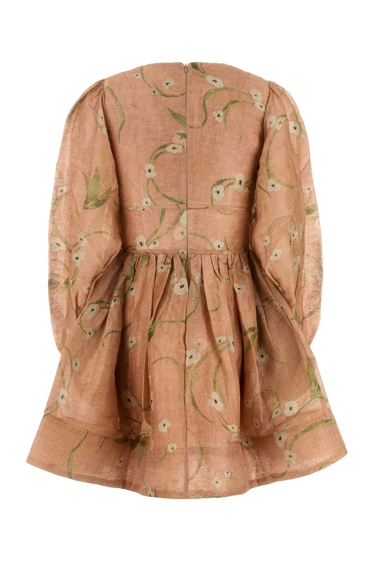 Zimmermann Printed Linen Blend Drawn Illuminate Mini Dress In Brown