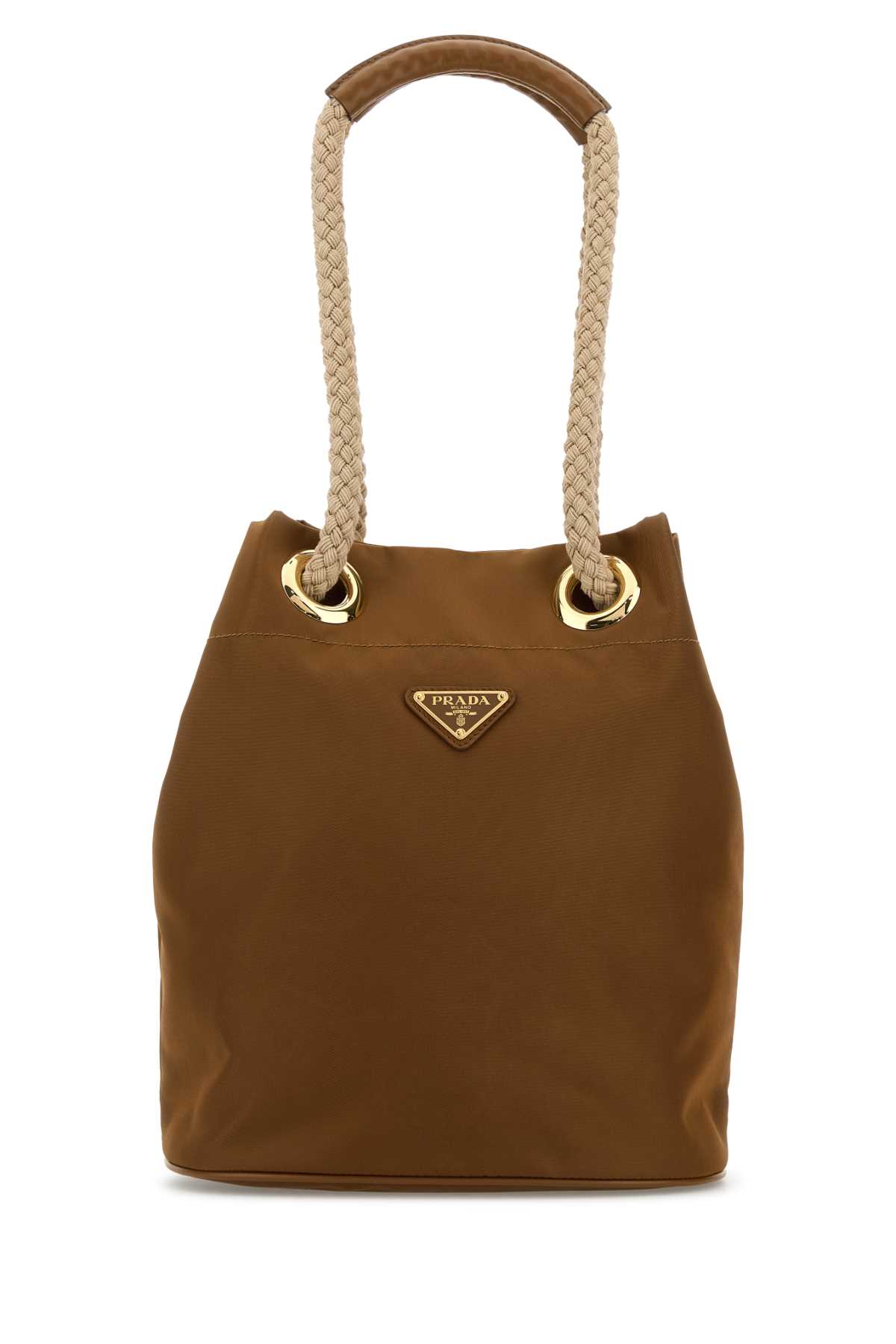 Prada Re-nylon Mariner Bucket Bag With Braided Handles In Brown