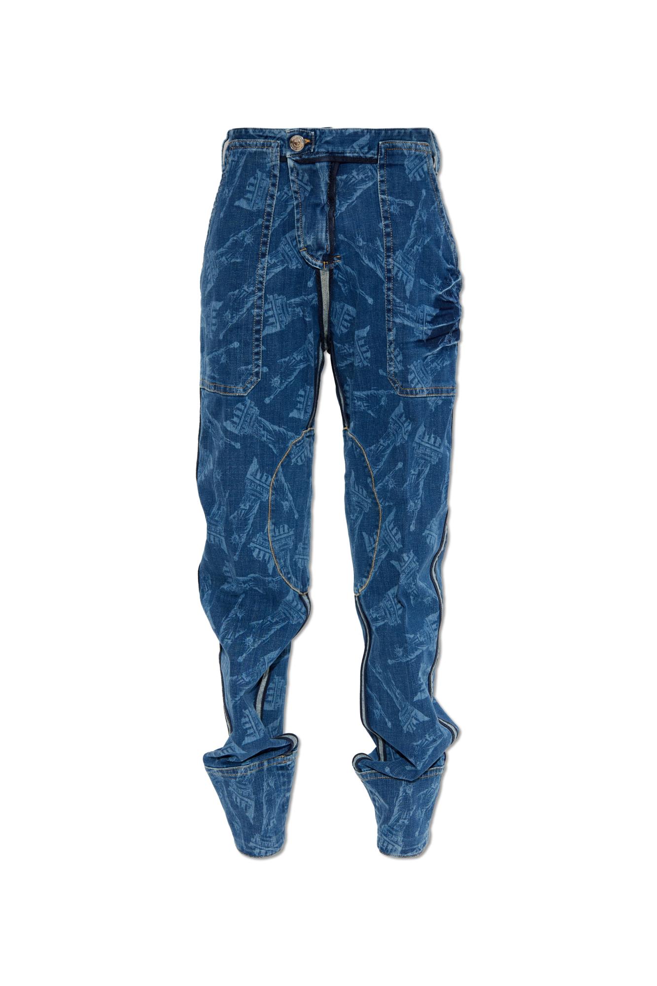 Dsquared2 Vaquera X D2 Statue Of Liberty Cargo Laser Wash Pant In Blue