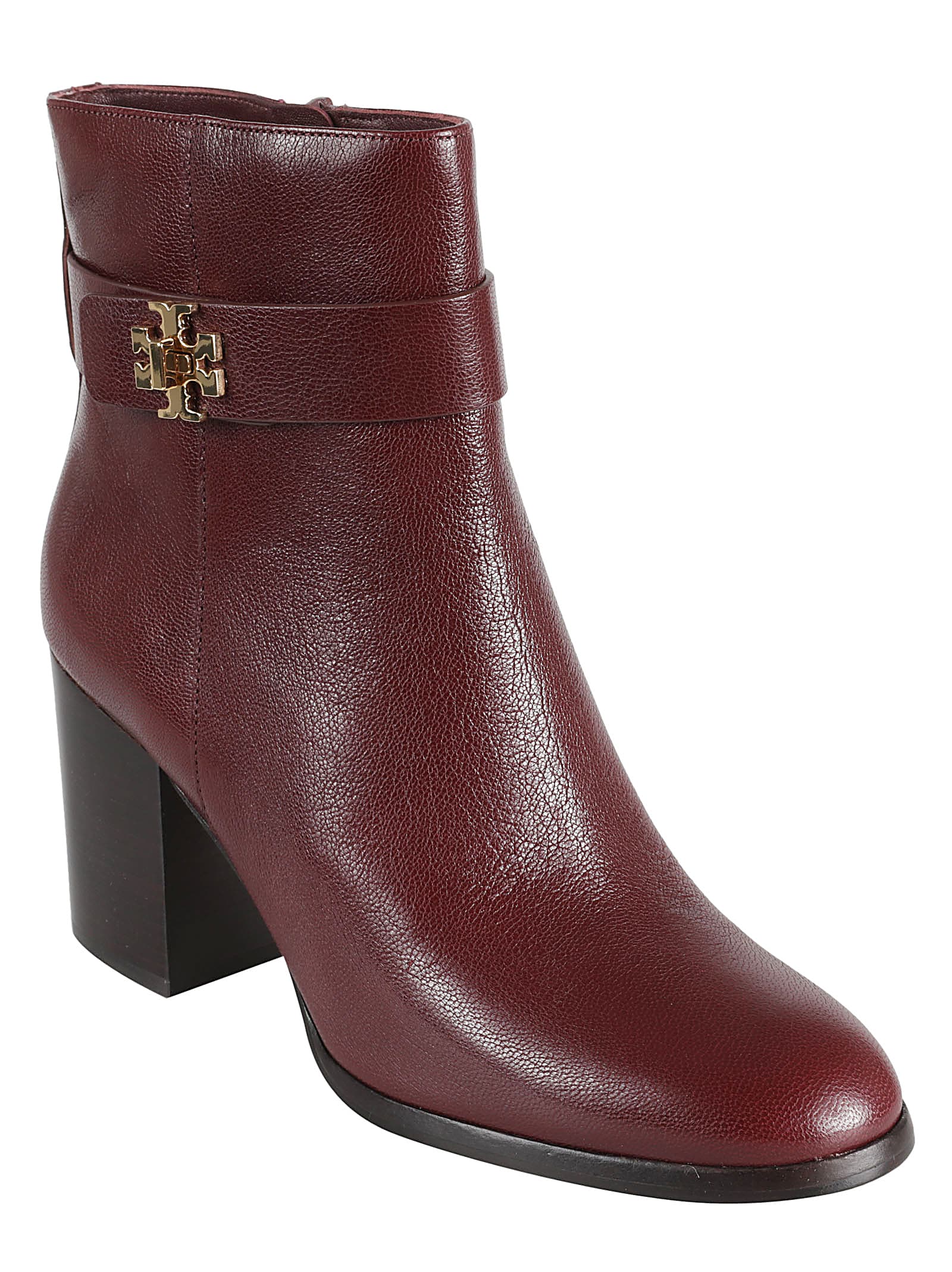 Shop Tory Burch T-lock Heeled Ankle Boots In Dark Carmine