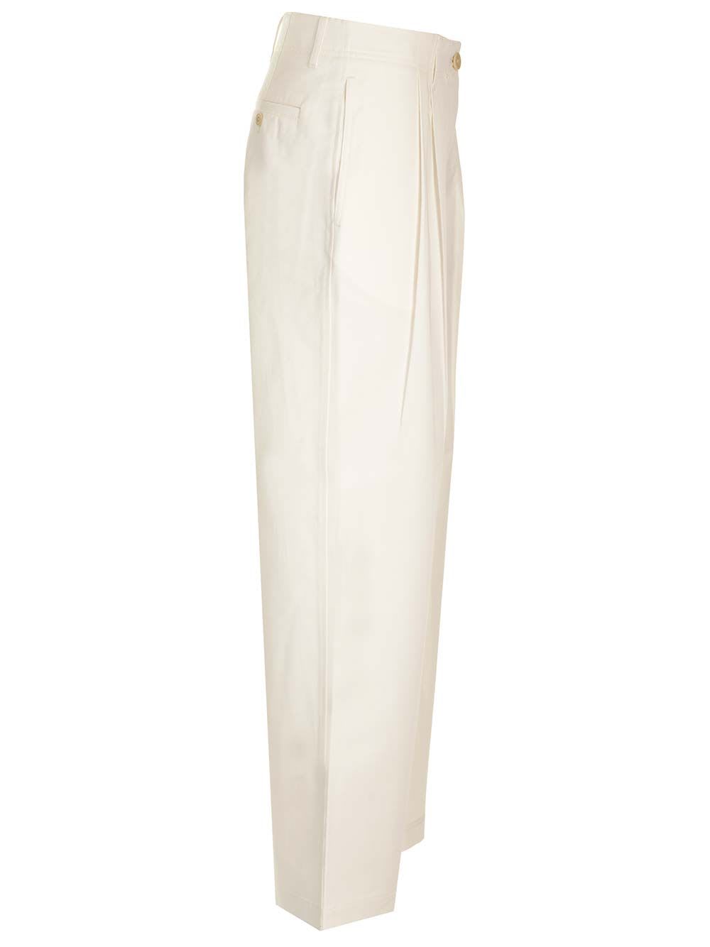 Shop Totême White Cotton Trousers With Pleats