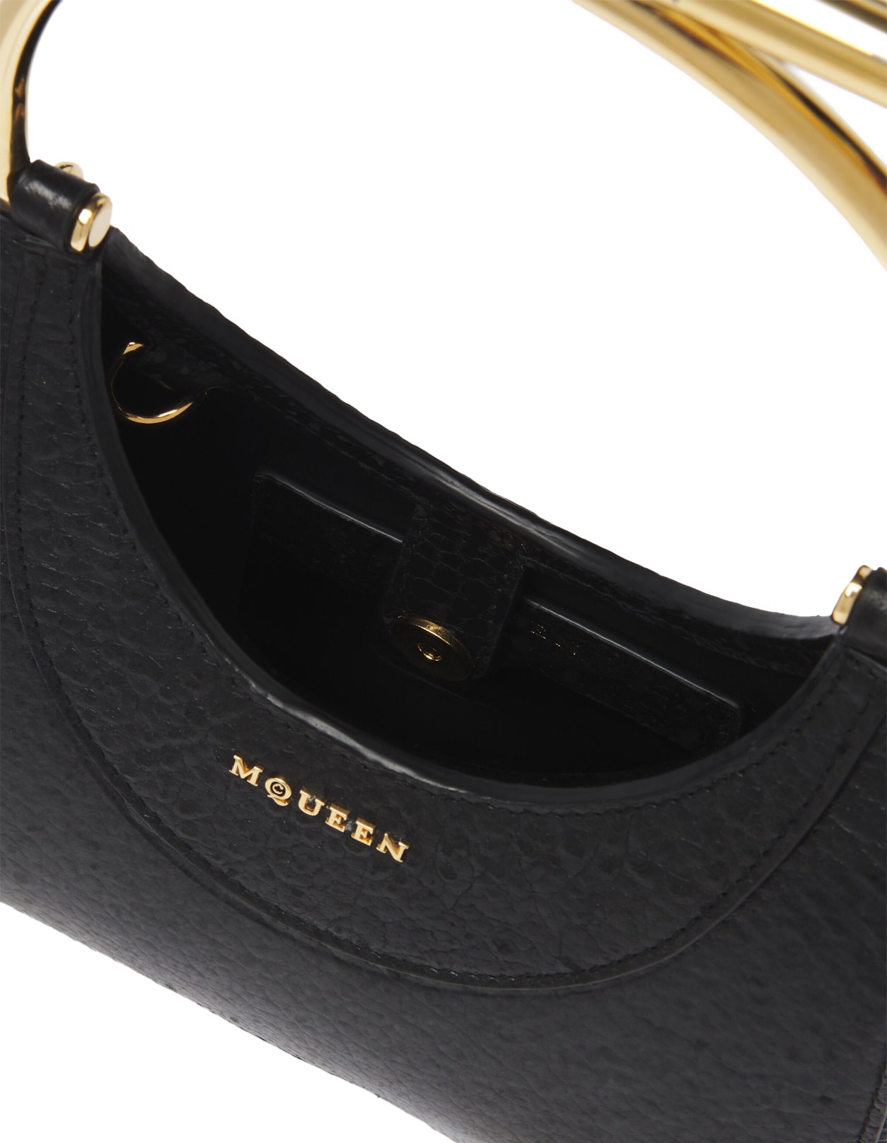 Shop Alexander Mcqueen Mini Cross-bar Bag In Black/gold