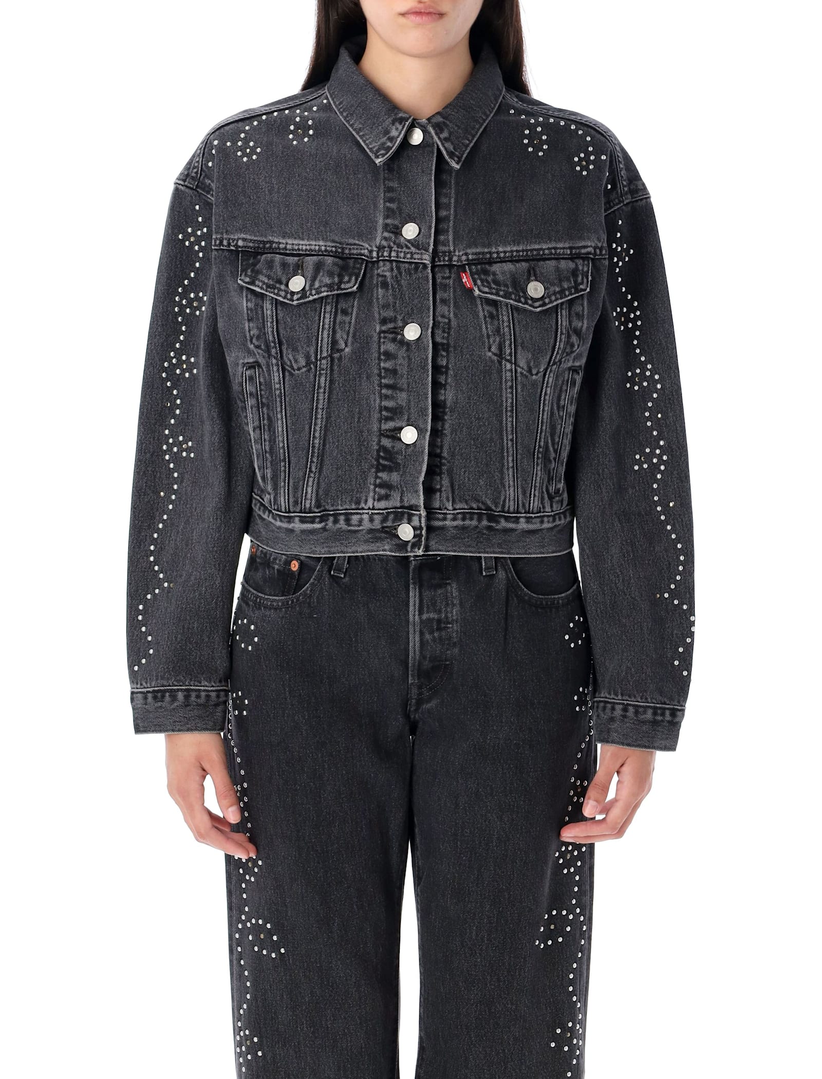 Levi's Shrunken 90s No Pleat Bejeweled Trucker Clothing In Black