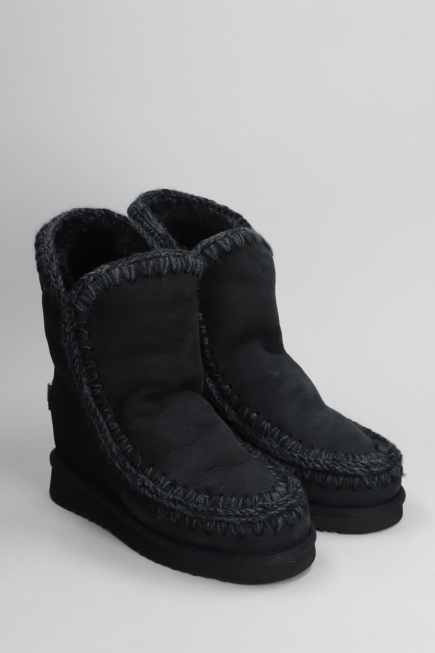 MOU INNER WEDGE ANKLE BOOTS INSIDE WEDGE IN BLACK SUEDE 