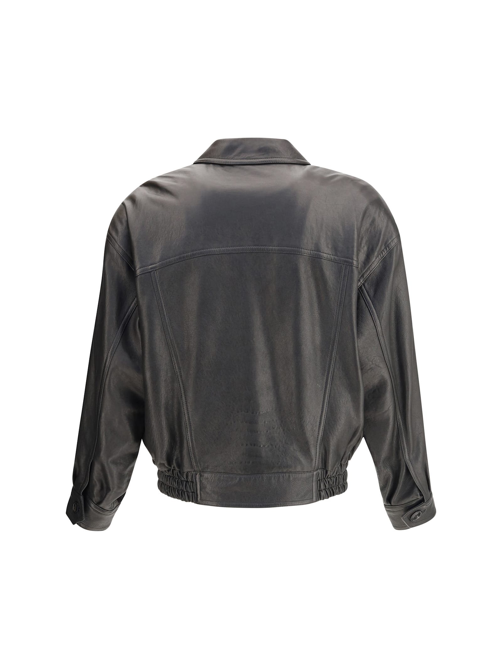 Saint Laurent Balloon Leather Jacket In Gray