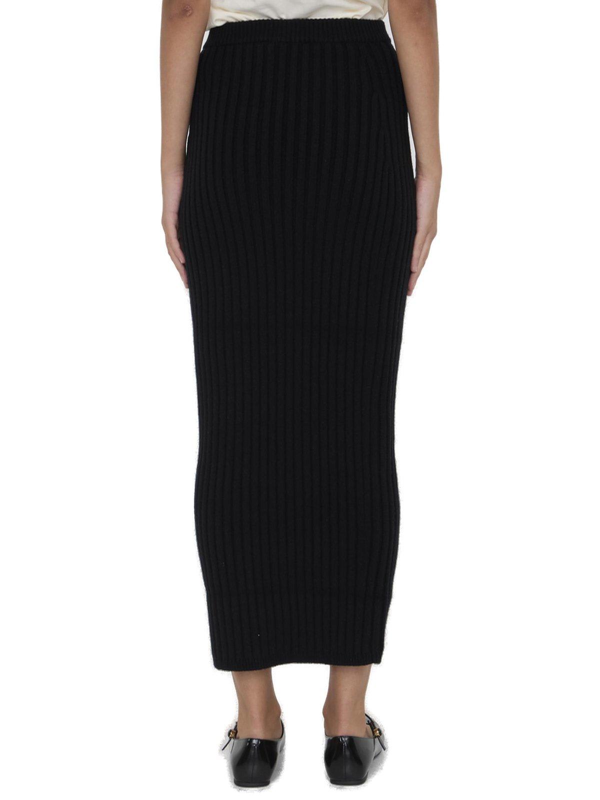 Shop Max Mara Seta High Waist Ribbed-knit Skirt In Black