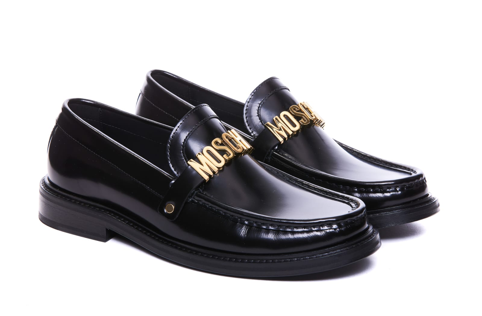 Shop Moschino Lettering Logo Loafers In Black