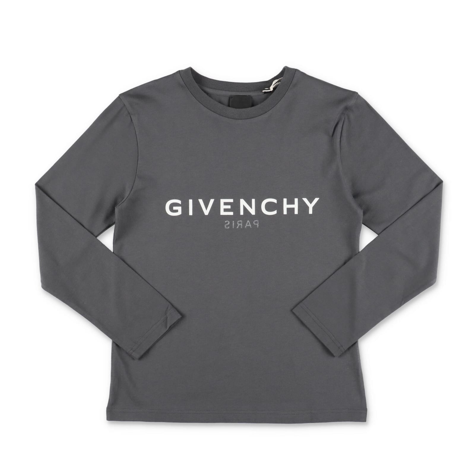 Shop Givenchy T-shirt Grigio Scuro In Jersey Di Cotone Bambino