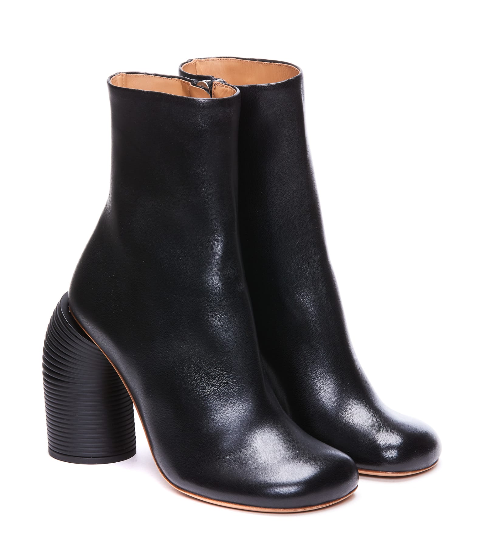 Off-white Leather Spring Booties Statement Heel 11 Cm In Nero