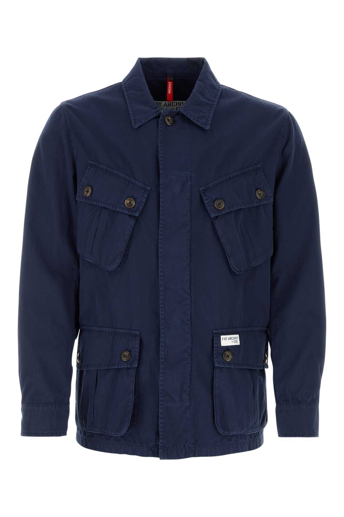 Navy Blue Cotton Blend Jacket