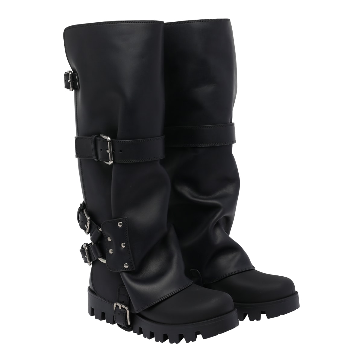 Dolce & Gabbana Black Ankle Boots With Adjustable Buckle Straps And Logo Plaque On The Back In Leather Woman In Black