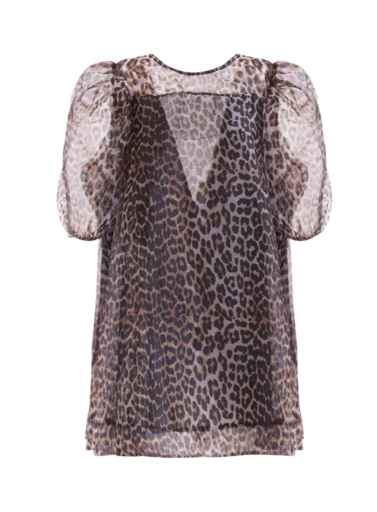 Ganni Puff-sleeves Leopard-print Dress