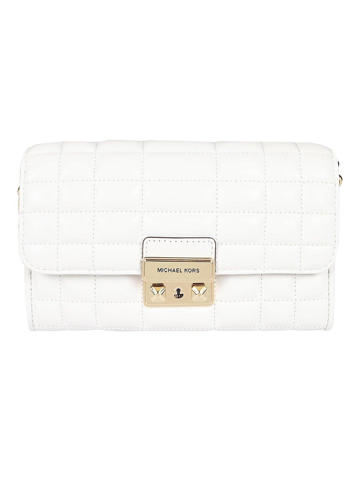 Shop Michael Kors Tribeca Large Crossbody Bag In Optic White