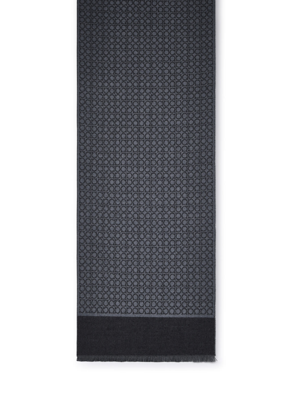 Ferragamo Gancini Scarf In Gray Wool In Blue