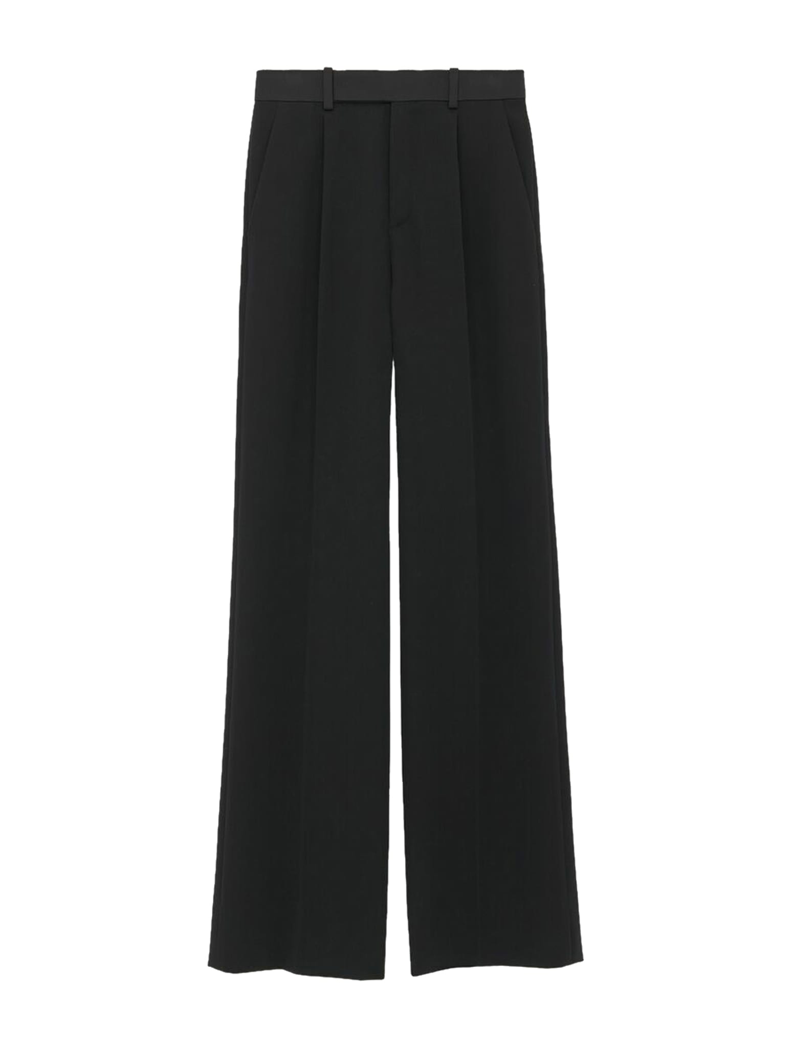 Saint Laurent Pleated Grain De Poudre Wool Straight-leg Pants In Black