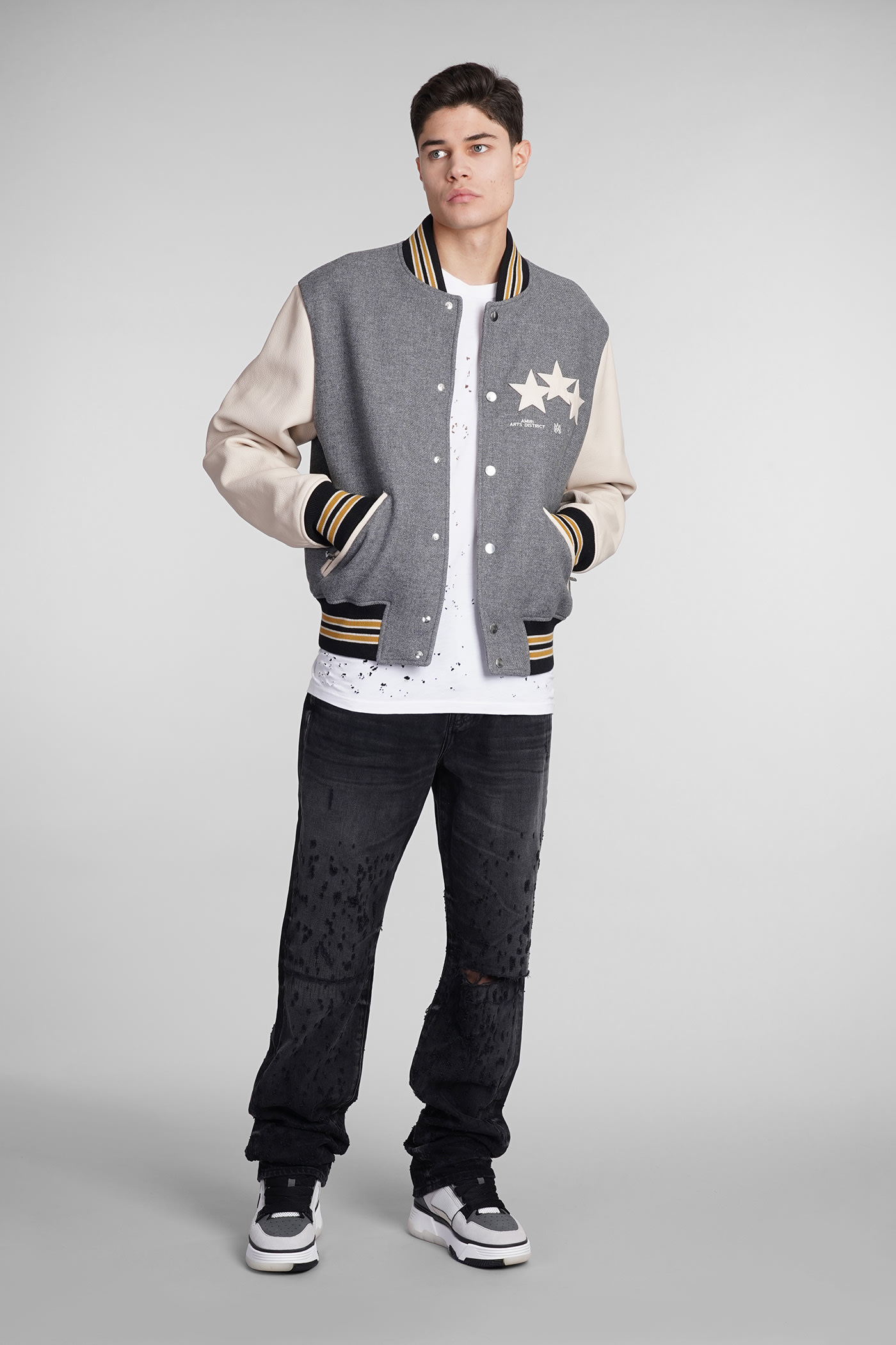 Amiri Stars Varsity Bomber Jacket In Grey
