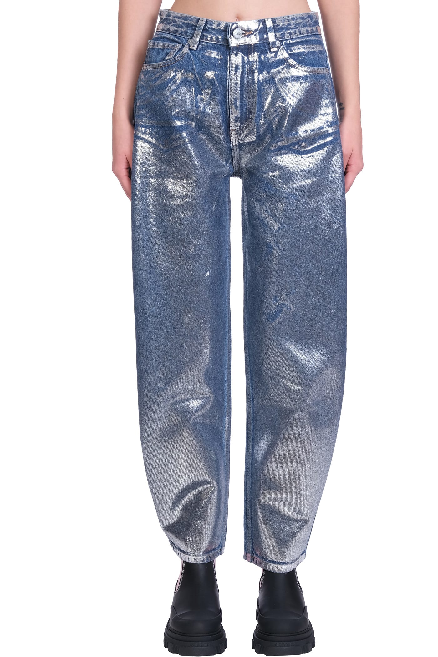 Ganni Pants In Silver Cotton